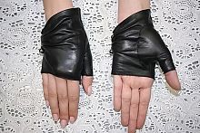 Перчатки - митенки GM кожаные черные