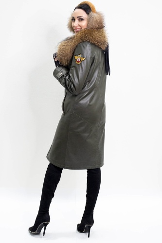 Пальто из натуральной кожи с меховым воротником С87 фото 9