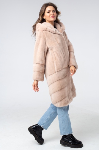 Пальто из меха норки светлая розовая фото 8