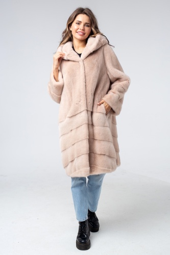 Пальто из меха норки светлая розовая фото 6