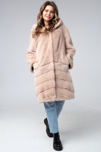 Пальто из меха норки светлая розовая фото 2
